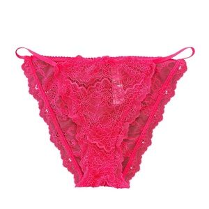 NWT Victorias Secret Medium Bright Pink Lace Dream Angels String Bikini Panties